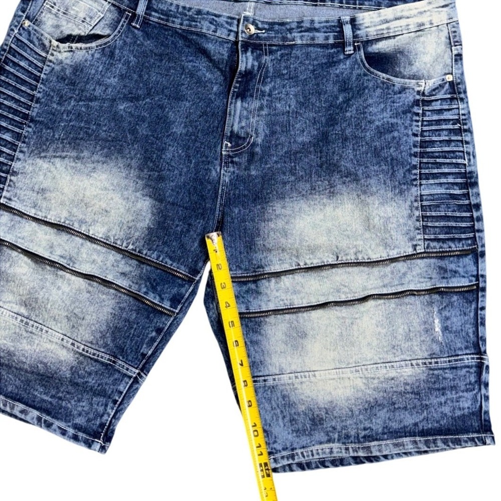 Southpole Mens Blue Acid Wash Biker Denim Shorts Moto Ribbed Zippers Size 52 - Picture 6 of 13